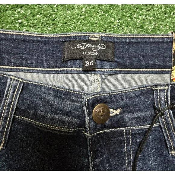 NWT Ed Hardy Eagle Snake Slim Straight Y2K Med Blue Denim Jeans (Men's 36)